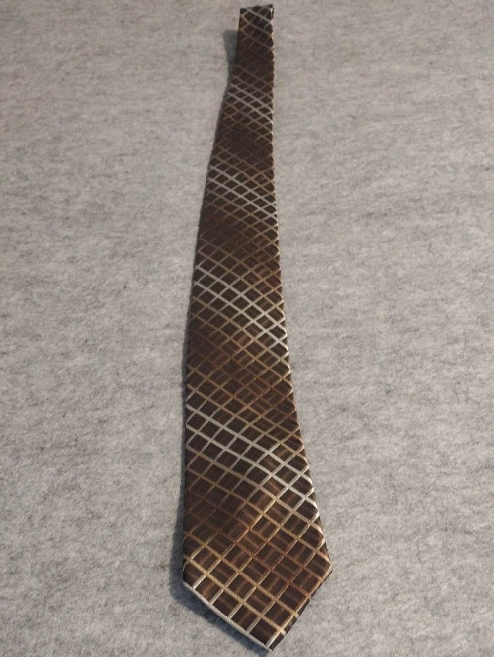 Stafford Brown Plaid Silk-Effect Tie with Cream Grid